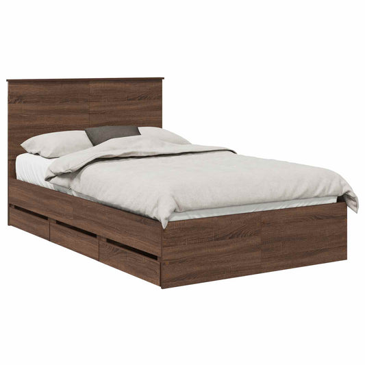 vidaXL Bed Frame with Drawer Brown Oak 120 x 190 cm Engineer Wood