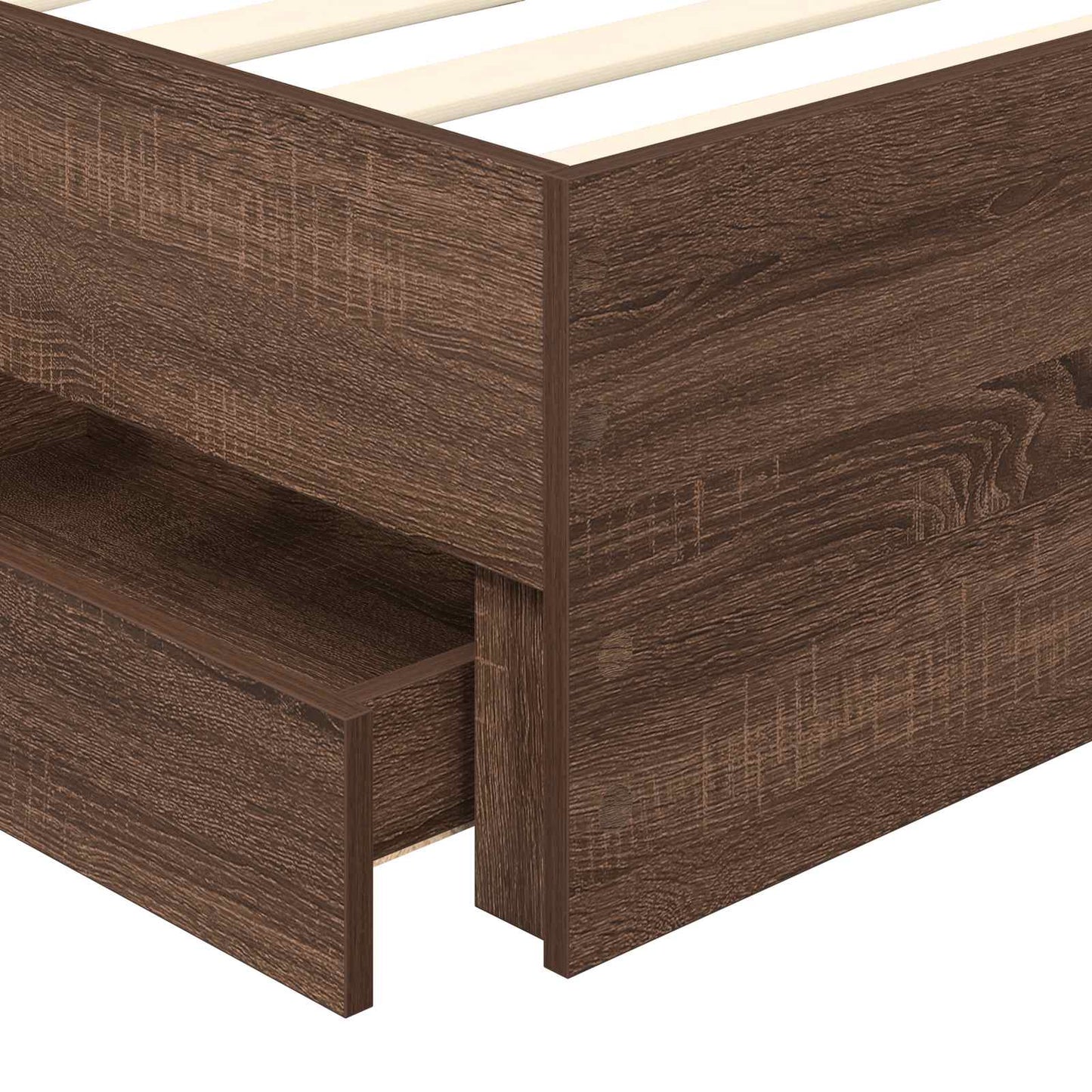vidaXL Bed Frame with Drawer Brown Oak 75 x 190 cm Engineer Wood