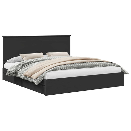 vidaXL Storage Bed with Headboard Black 200 x 200 cm Engineered Wood