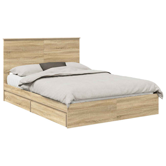 vidaXL Storage Bed with Drawer Sonoma Oak 160 x 200 cm Engineered Wood