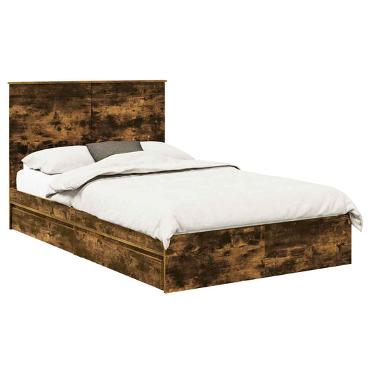 vidaXL Storage Bed with Drawer Smoked Oak 135 x 190 cm Engineered Wood