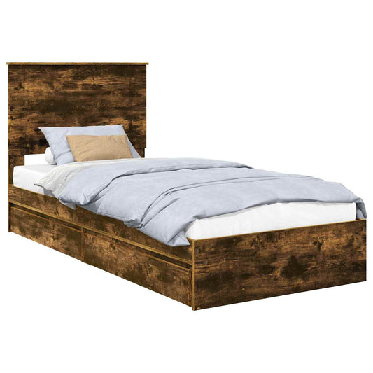 vidaXL Storage Bed with Drawer Smoked Oak 90 x 200 cm Engineered Wood