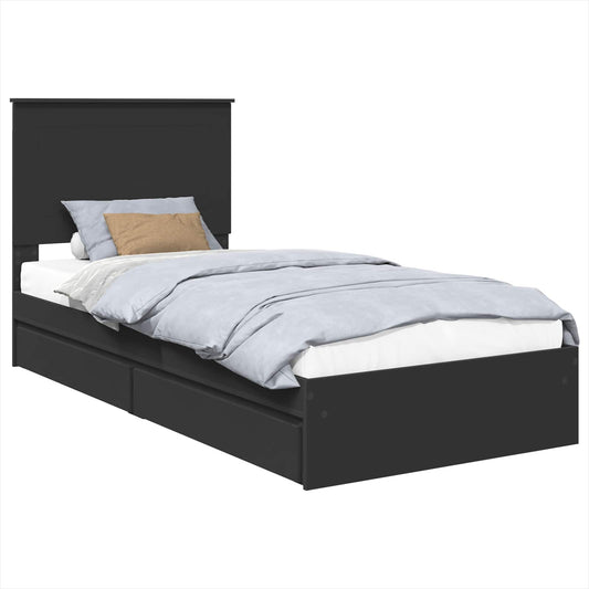 vidaXL Storage Bed with Headboard Black 75 x 190 cm Engineered Wood
