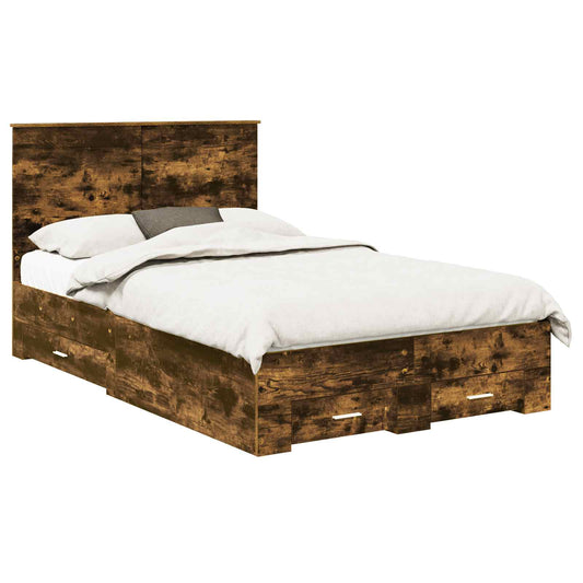 vidaXL Bed Frame with Drawer Smoked Oak 135 x 190 cm Engineered Wood