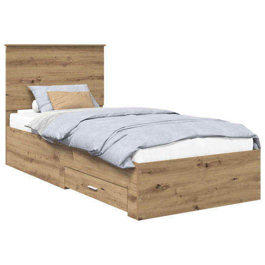 vidaXL Bed Frame with Drawer Artisan Oak 90 x 190 cm Engineered Wood