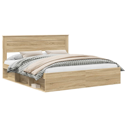 vidaXL Bed Frame with Headboard Sonoma 200 x 200 cm Solid Pine Wood
