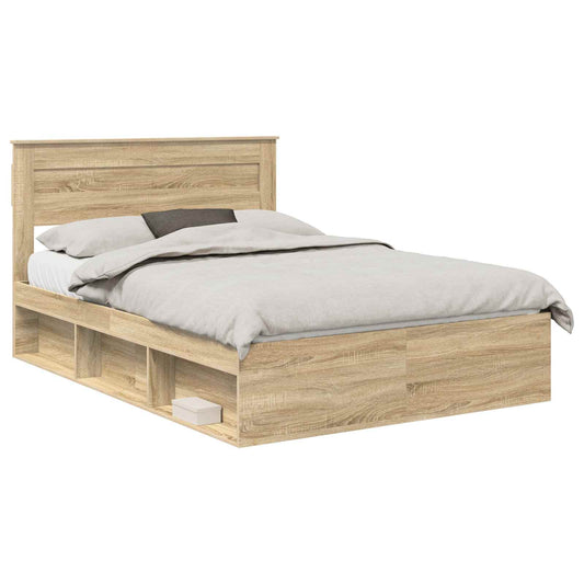 vidaXL Bed Frame with Storage Sonoma Oak 150 x 200 cm Solid Pine Wood