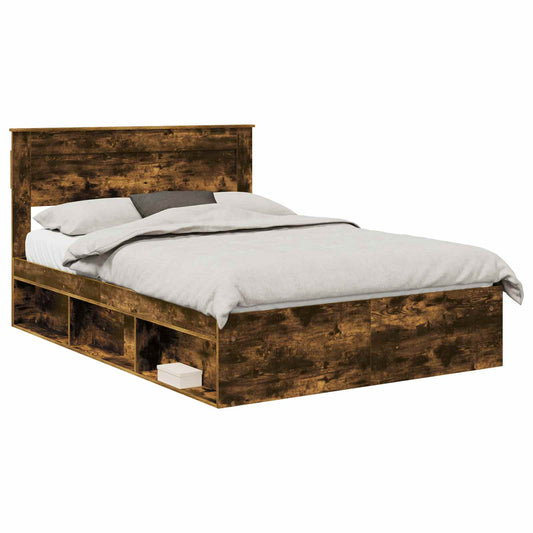 vidaXL Bed Frame Plain Smoked Oak 150 x 200 cm Solid Pine Wood