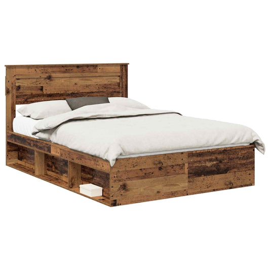 vidaXL Bed Frame with Headboard Old Wood 140 x 190 cm Solid Pine Wood