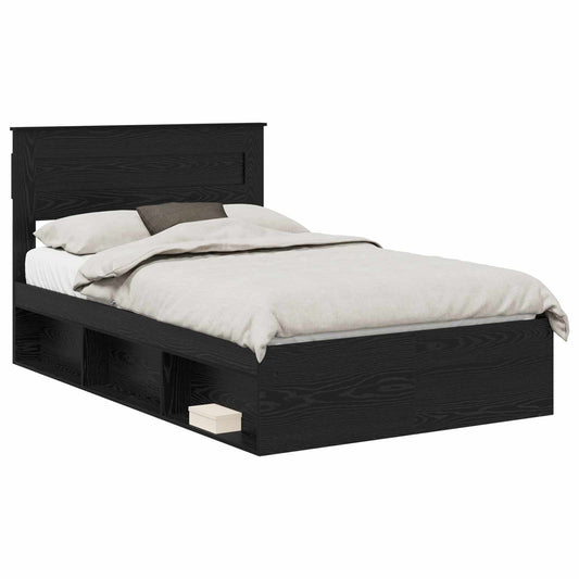 vidaXL Bed Frame with Headboard Black 135 x 190 cm Solid Pine Wood