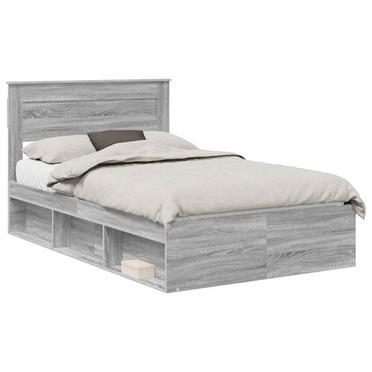 vidaXL Bed Frame with Storage Grey Sonoma 135 x 190 cm Solid Pine Wood