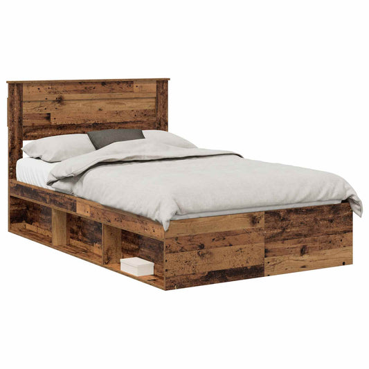 vidaXL Bed Frame with Headboard Old Wood 120 x 190 cm Solid Pine Wood