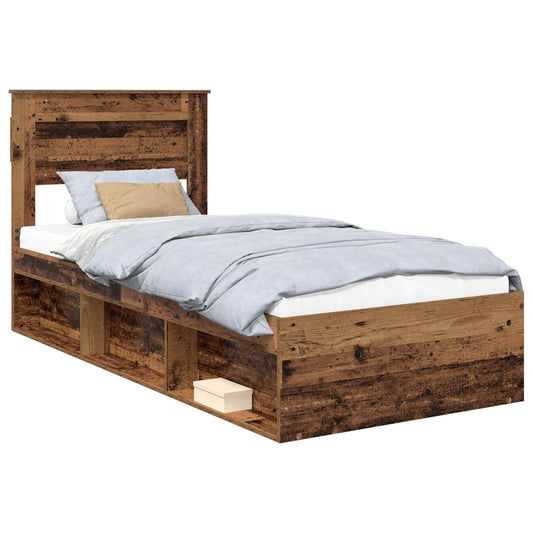 vidaXL Bed Frame with Headboard Old Wood 90 x 190 cm Solid Pine Wood