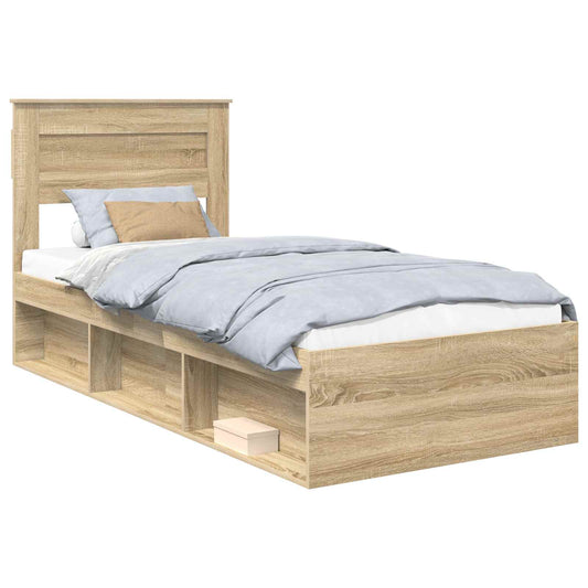 vidaXL Bed Frame with Headboard Sonoma Oak 75 x 190 cm Solid Pine Wood