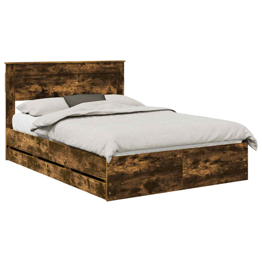 vidaXL Bed Frame with Drawer Smoked Oak 140 x 200 cm Engineer Wood