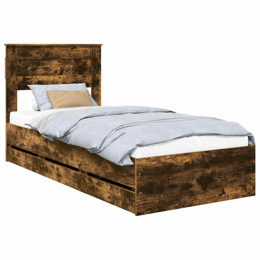 vidaXL Bed Frame with Drawer Smoked Oak 100 x 200 cm Engineer Wood