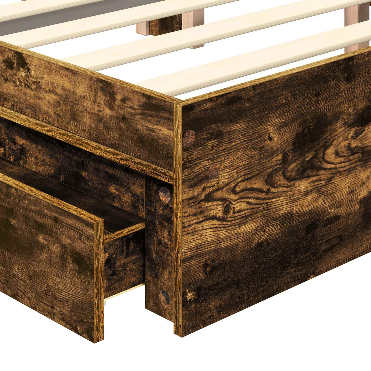 vidaXL Storage Bed with Drawer Smoked Oak 100 x 200 cm Engineered Wood