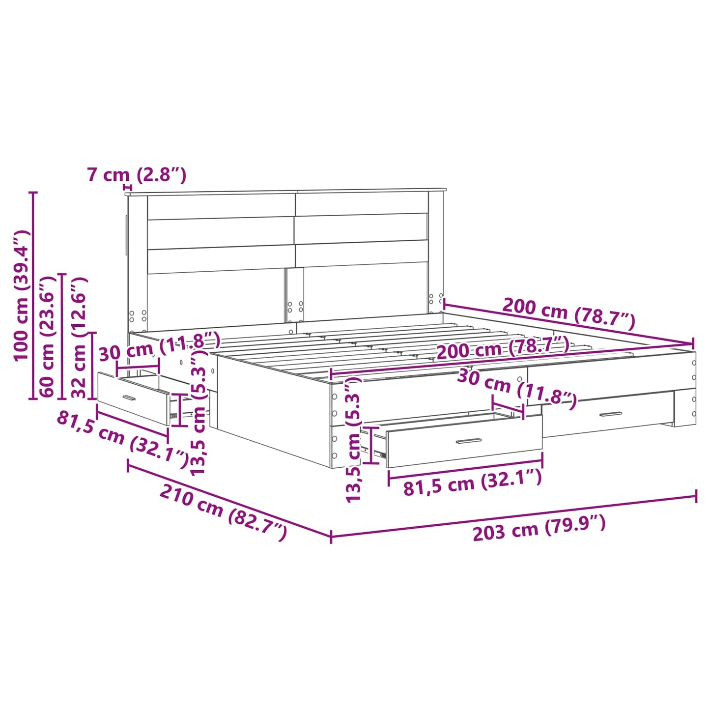 vidaXL Bed Frame Concrete Grey 200 x 200 cm Engineered Wood