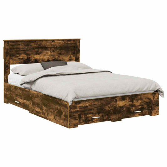 vidaXL Bed Frame with Drawer Smoked Oak 140 x 200 cm Engineered Wood