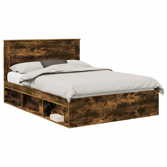 vidaXL Bed Frame with Drawer Smoked Oak 150 x 200 cm Solid Pine Wood