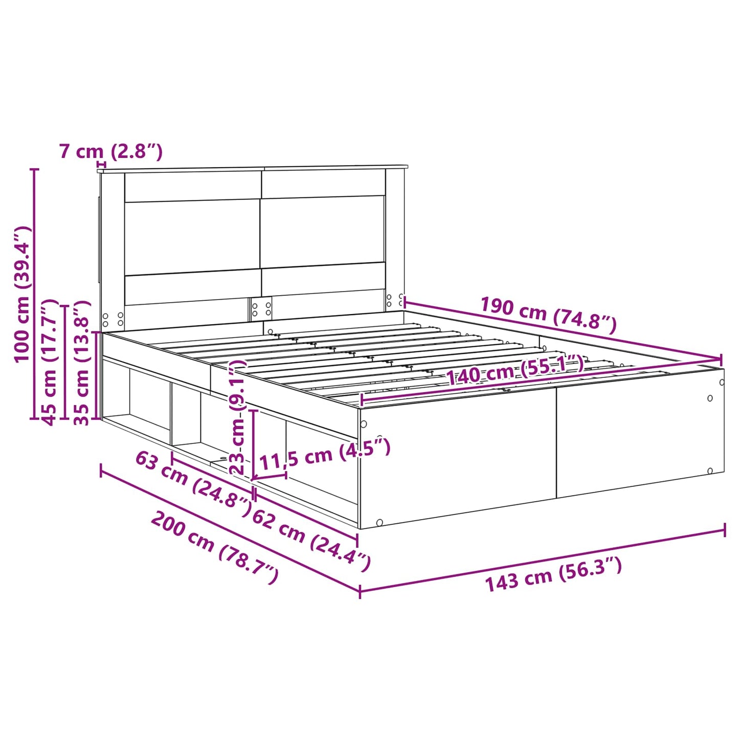 vidaXL Bed Frame with Headboard Old Wood 140 x 190 cm Solid Pine Wood