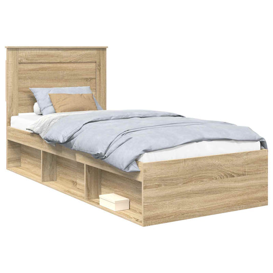 vidaXL Bed Frame with Headboard Sonoma Oak 75 x 190 cm Solid Pine Wood