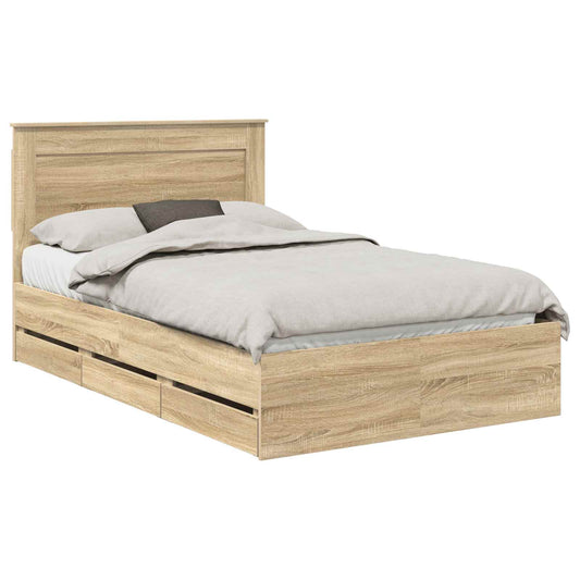 vidaXL Bed Frame with Drawer Sonoma Oak 120 x 200 cm Engineer Wood