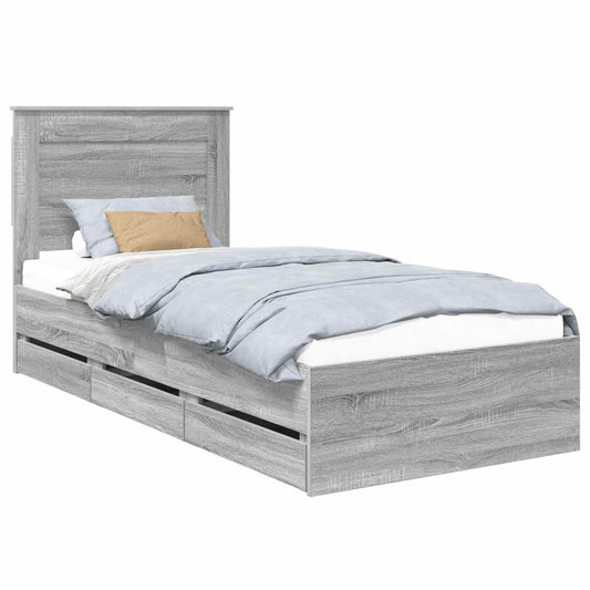 vidaXL Bed Frame with Drawer Grey Sonoma 100 x 200 cm Engineer Wood