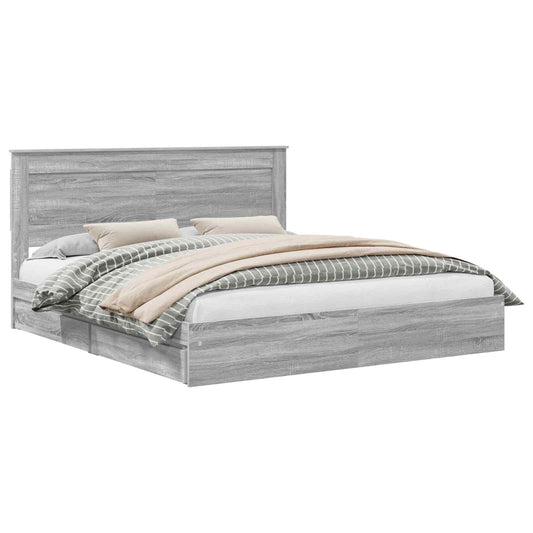vidaXL Storage Bed Grey Sonoma 200 x 200 cm Engineered Wood