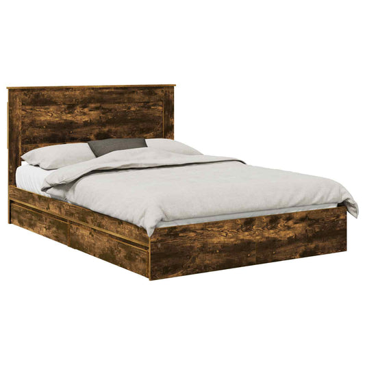 vidaXL Storage Bed with Drawer Smoked Oak 160 x 200 cm Engineered Wood
