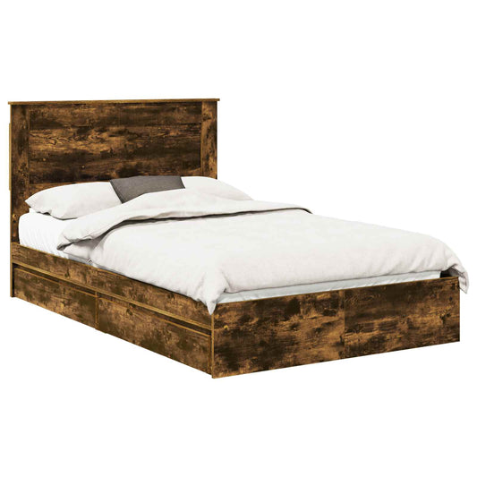 vidaXL Storage Bed with Drawer Smoked Oak 135 x 190 cm Engineered Wood
