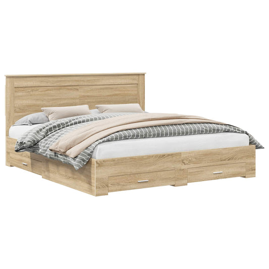 vidaXL Bed Frame with Drawer with Headboard Manual Engineered Wood