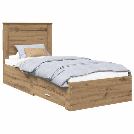 vidaXL Bed Frame with Drawer Artisan Oak 100 x 200 cm Engineered Wood