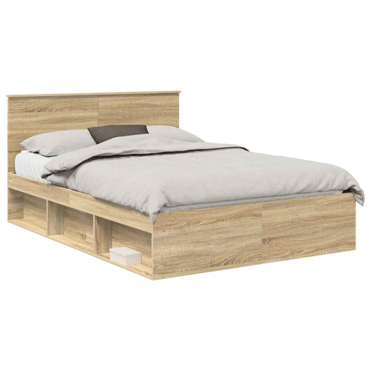 vidaXL Bed Frame with Headboard Sonoma 140 x 200 cm Solid Pine Wood