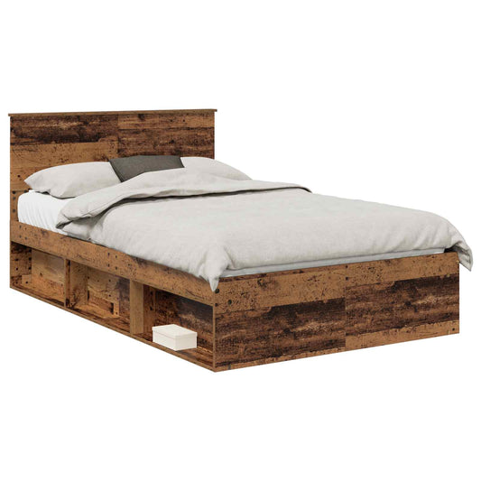 vidaXL Bed Frame with Headboard Old Wood 120 x 200 cm Solid Pine Wood