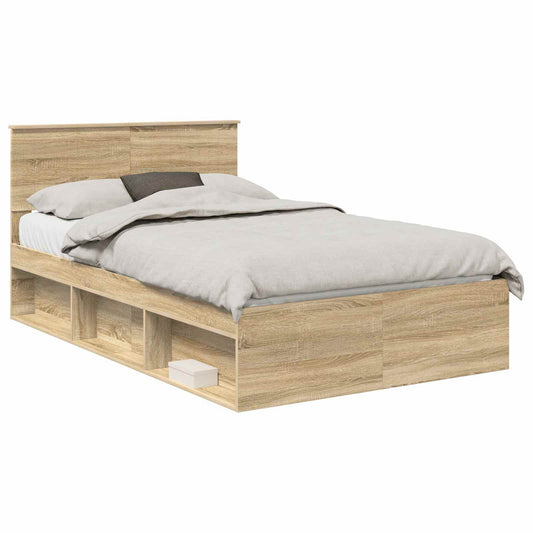 vidaXL Bed Frame with Headboard Sonoma 120 x 190 cm Solid Pine Wood