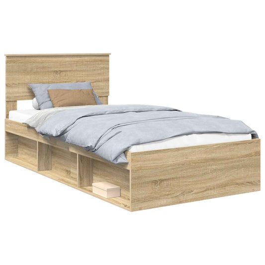 vidaXL Bed Frame with Headboard Sonoma 100 x 200 cm Solid Pine Wood