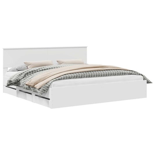 vidaXL Bed Frame with Drawer White 200 x 200 cm Engineer Wood