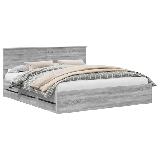 vidaXL Bed Frame with Drawer Grey Sonoma 180 x 200 cm Engineer Wood