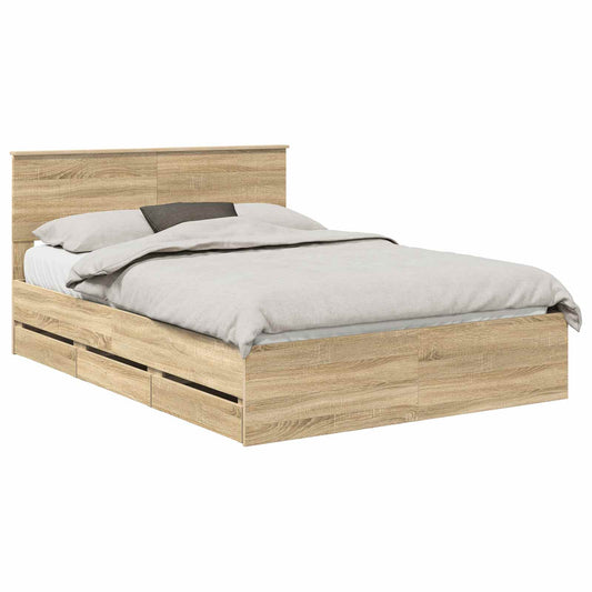 vidaXL Bed Frame with Drawer Sonoma Oak 140 x 200 cm Engineer Wood
