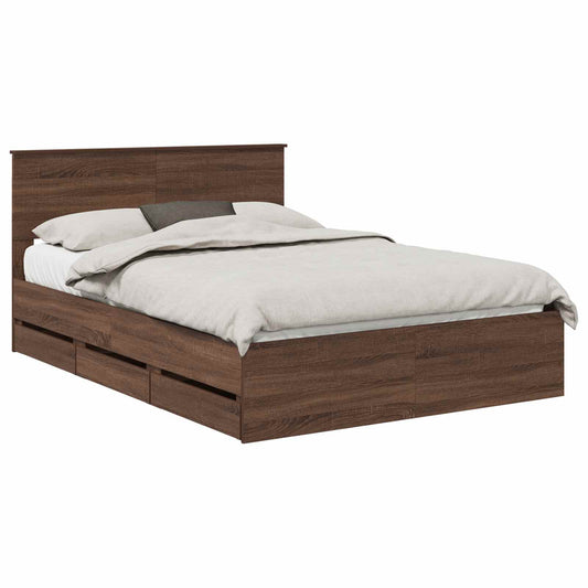 vidaXL Bed Frame with Drawer Brown Oak 135 x 190 cm Engineer Wood
