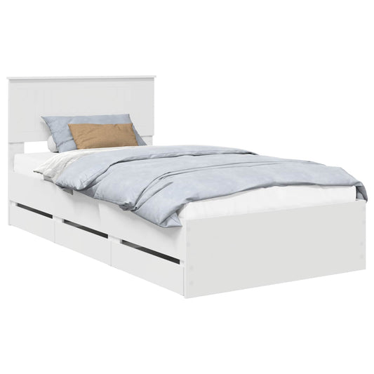 vidaXL Bed Frame with Drawer White 100 x 200 cm Engineer Wood