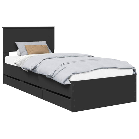 vidaXL Bed Frame with Drawer Black 90 x 200 cm Engineer Wood