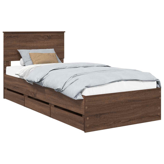 vidaXL Bed Frame with Drawer Brown Oak 90 x 200 cm Engineer Wood