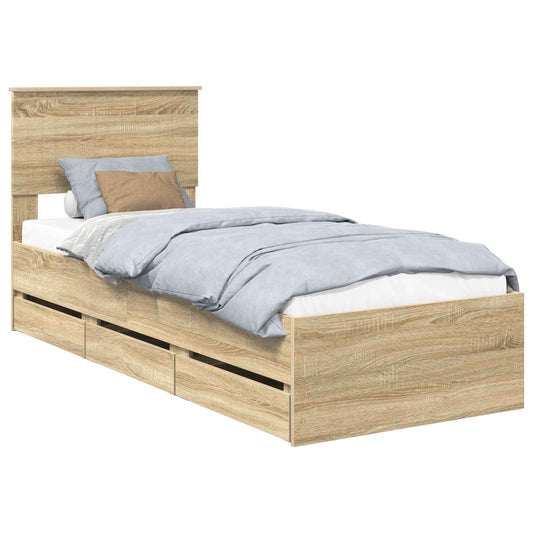 vidaXL Bed Frame with Drawer Sonoma Oak 75 x 190 cm Engineer Wood