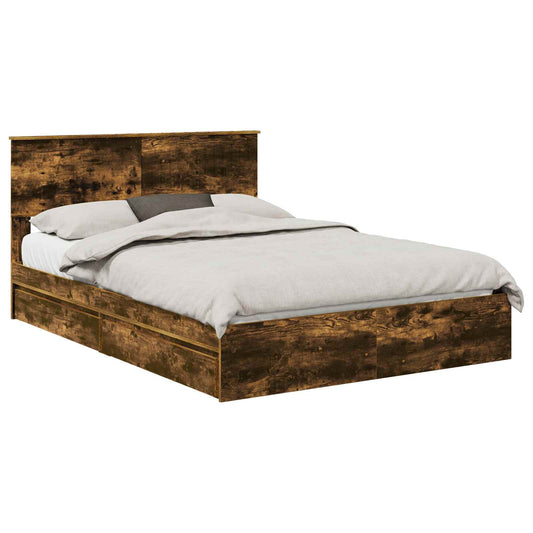 vidaXL Storage Bed with Drawer Smoked Oak 135 x 190 cm Engineered Wood
