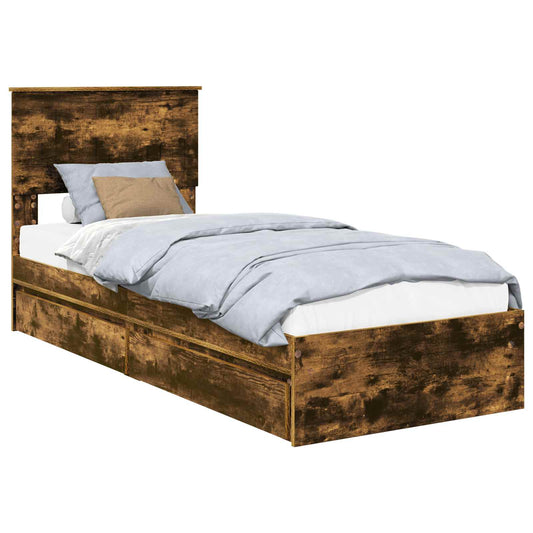 vidaXL Storage Bed with Drawer Smoked Oak 75 x 190 cm Engineered Wood