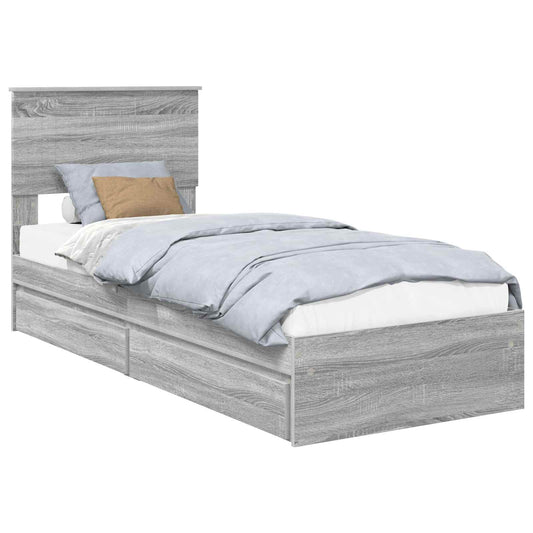vidaXL Storage Bed with Drawer Grey Sonoma 75 x 190 cm Engineered Wood