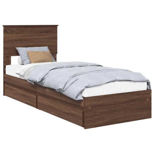vidaXL Storage Bed with Drawer Brown Oak 75 x 190 cm Engineered Wood