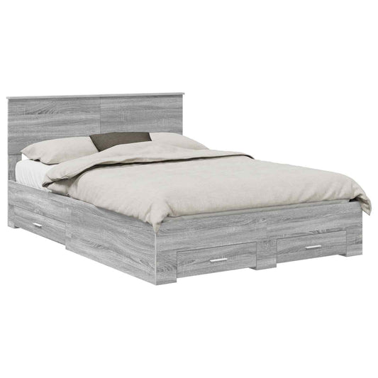 vidaXL Bed Frame with Drawer Grey Sonoma 140 x 190 cm Engineered Wood